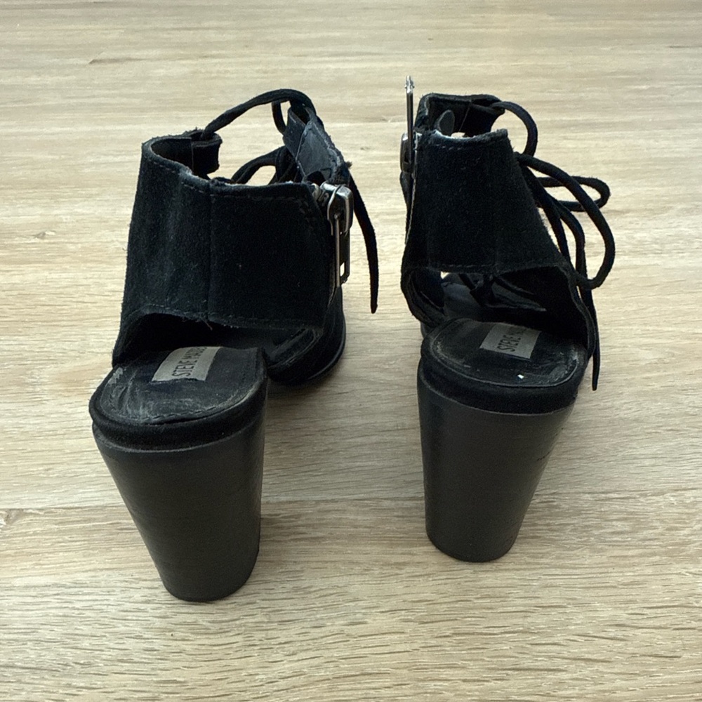 Steve Madden Nilunda Black Suede Lace-Up Block Heel Sandals 5.5M - Picture 3 of 6
